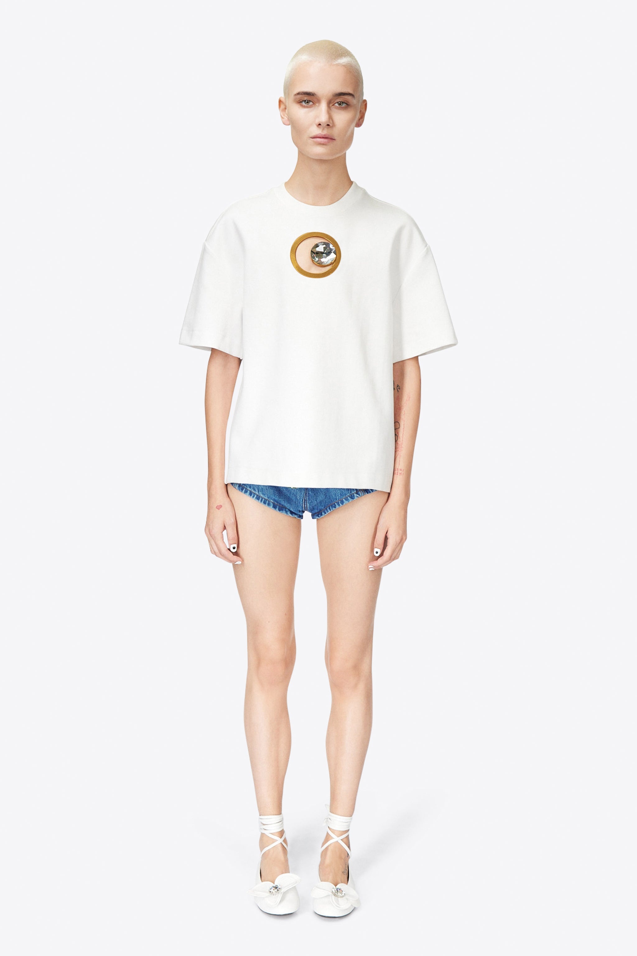 CRYSTAL EYELET RELAXED T-SHIRT - 3
