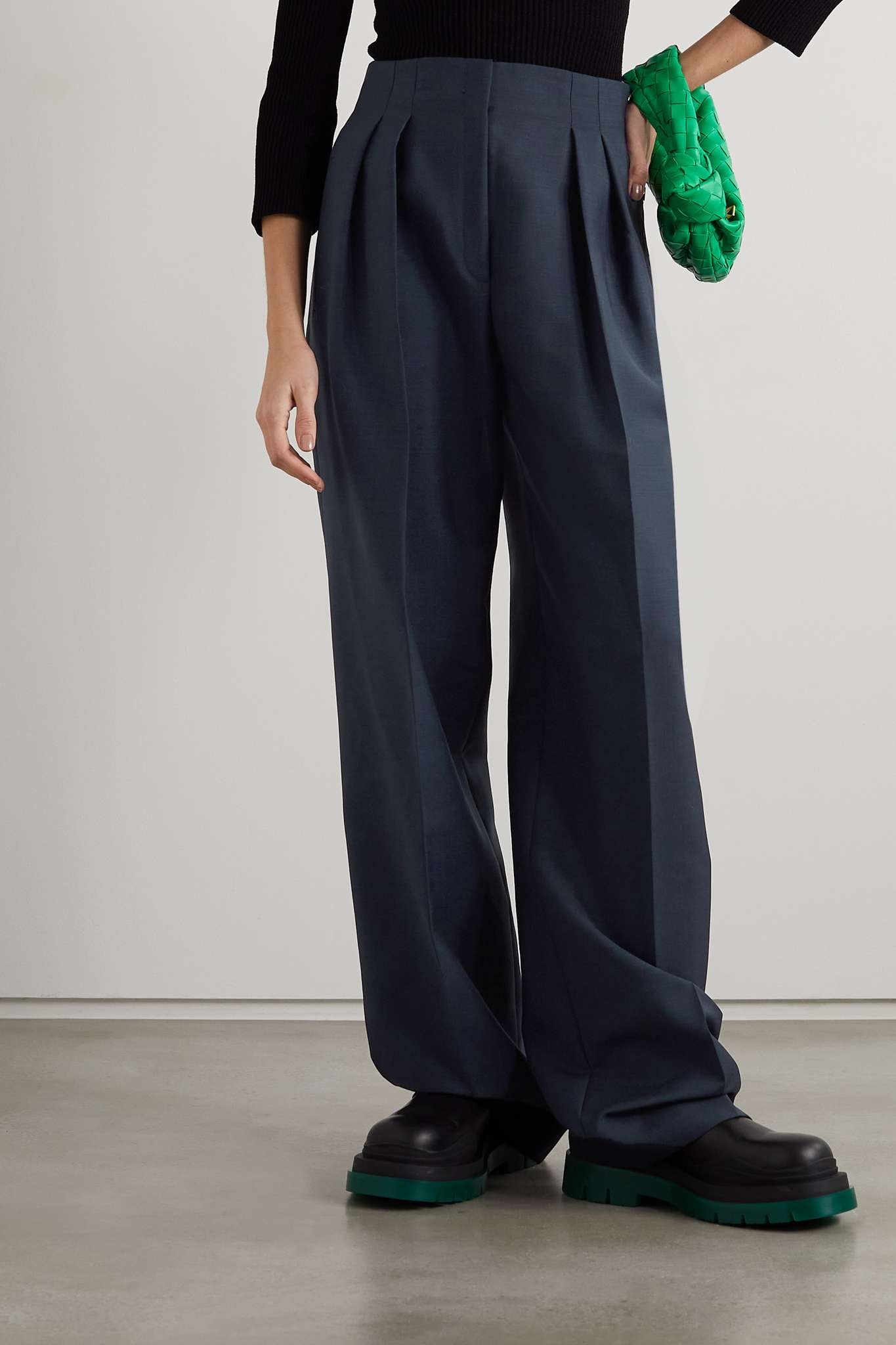 Pleated mohair and wool-blend wide-leg pants - 3