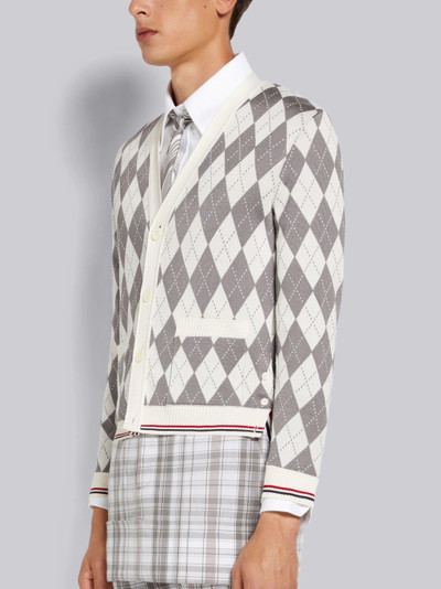 Thom Browne Light Grey Argyle Cotton Silk Stripe Tipping V-Neck Cardigan outlook