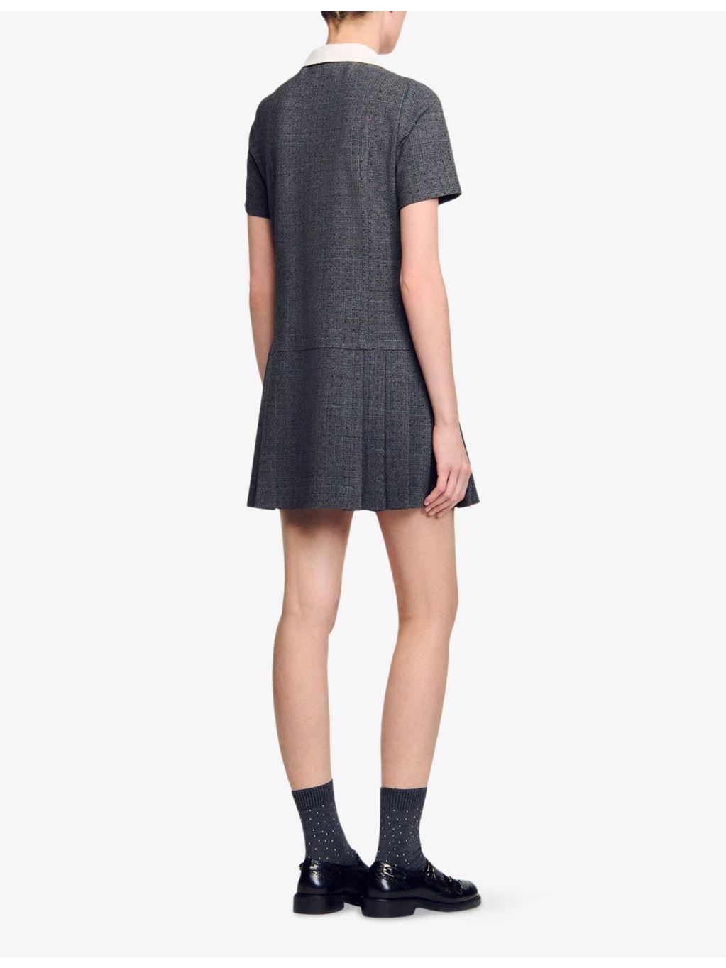 Rhinestone-Embellished Short-Sleeve Pleated Stretch-Woven Mini Dress - 4