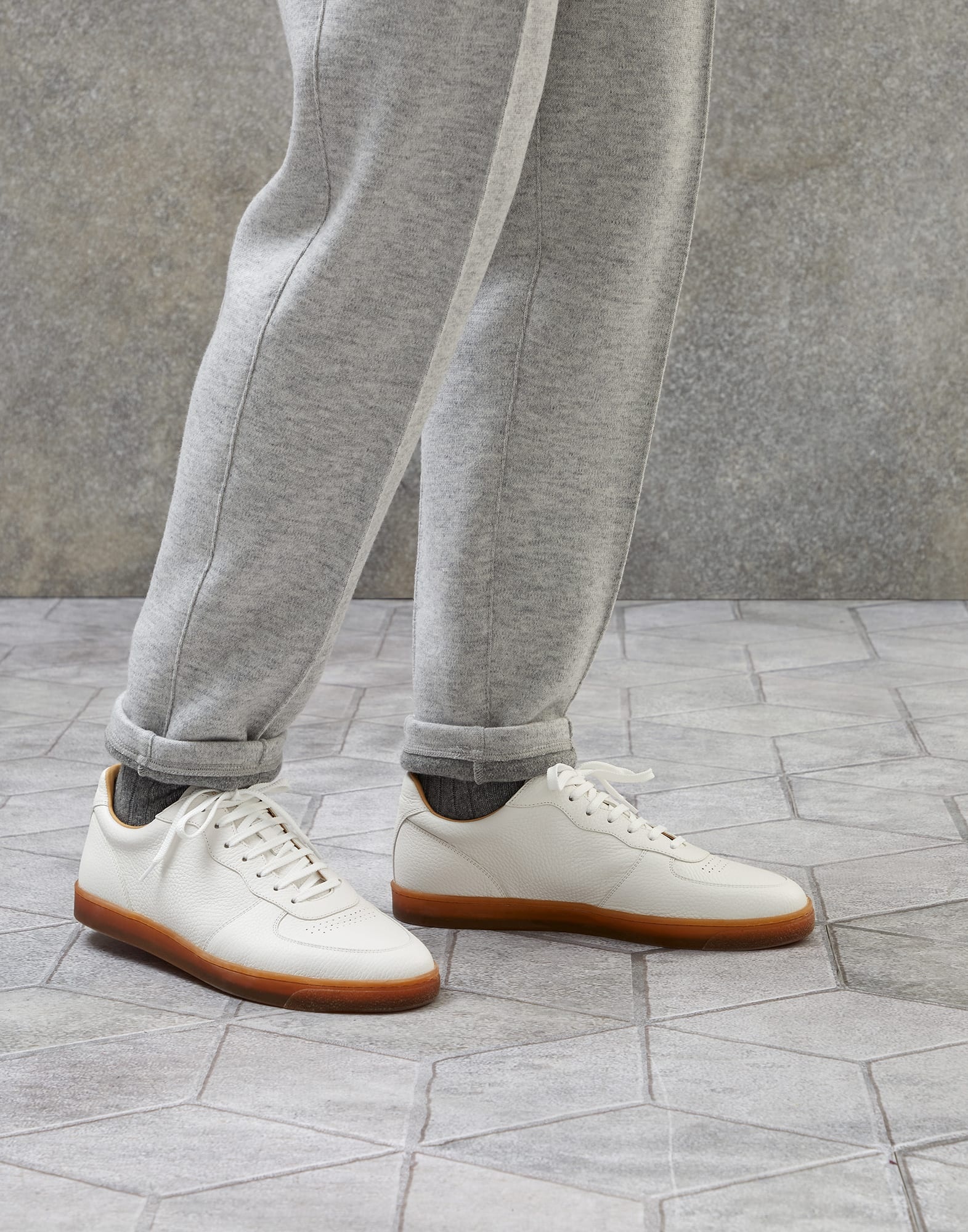 Brunello Cucinelli Grained calfskin sneakers with natural