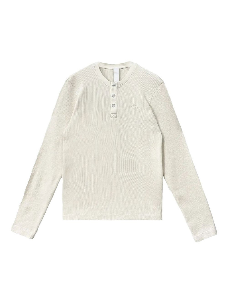 logo embroidered waffle henley collar shirt 1