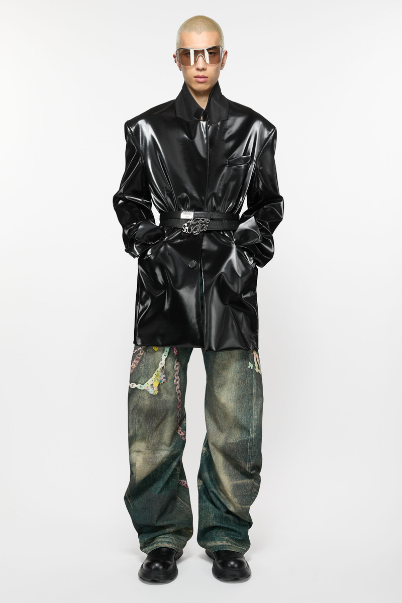 Acne Studios Single-breasted glossed overcoat - Black outlook