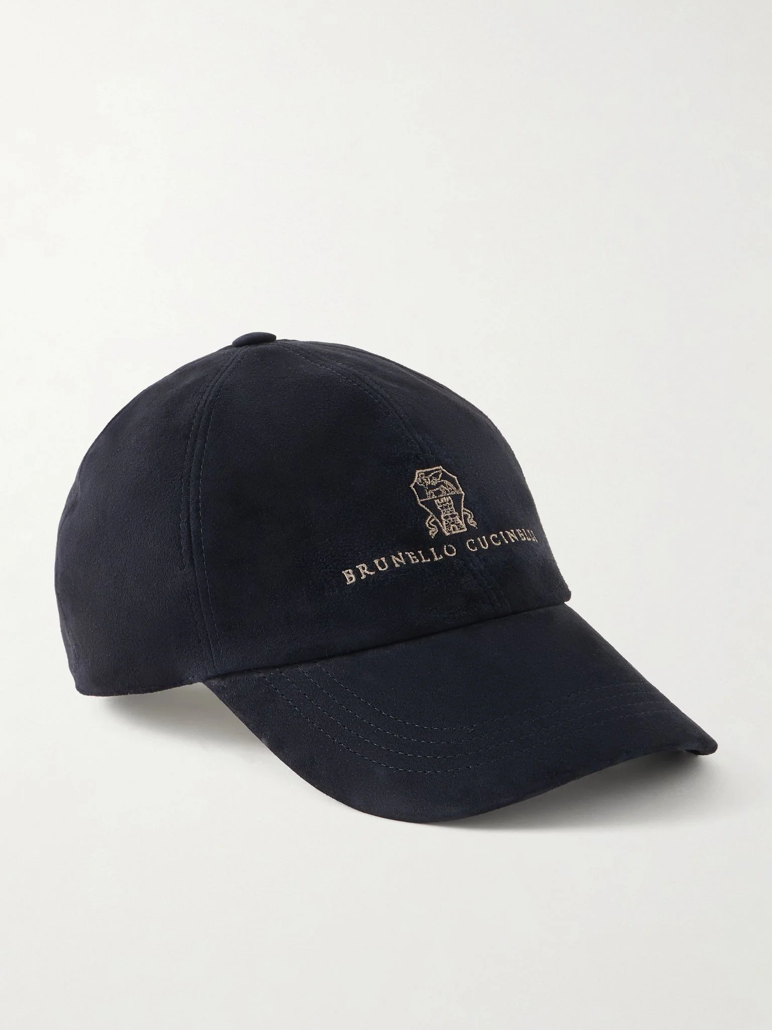 Logo-Embroidered Suede Cap Navy - 1
