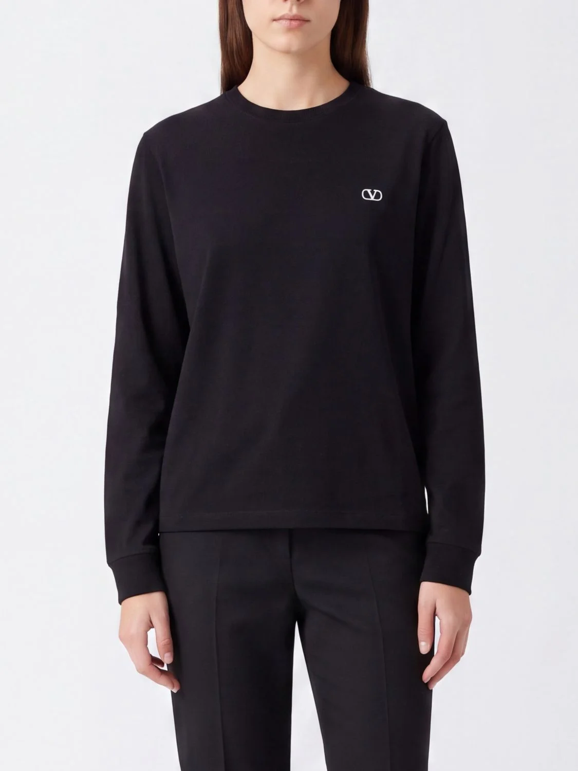 VALENTINO GARAVANI Long-Sleeved Cotton T-shirt with VLogo Signature - 1