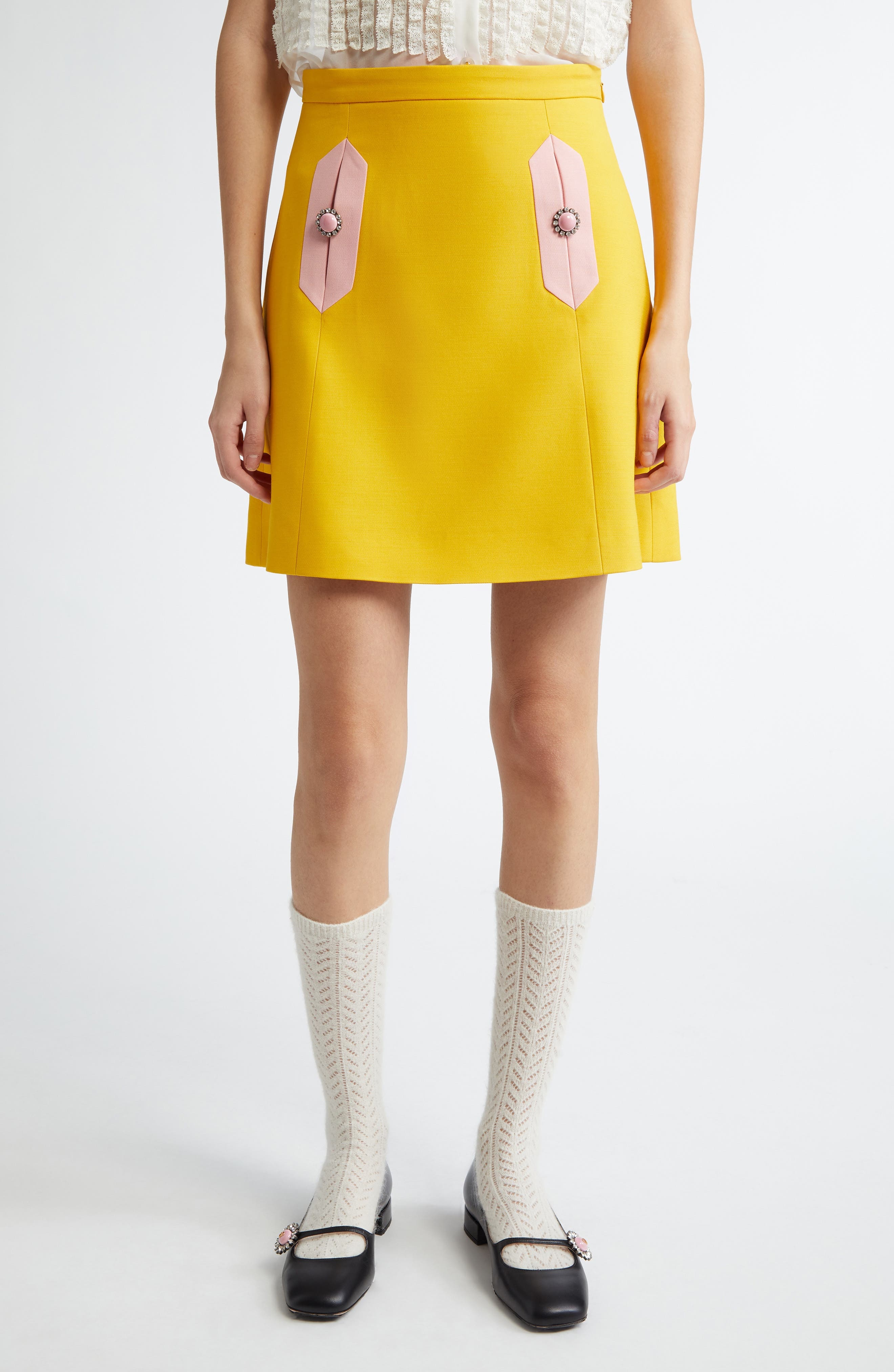 Valentino Garavani Contrast Pocket Crepe Couture Skirt in Pale Rose at Nordstrom - 1
