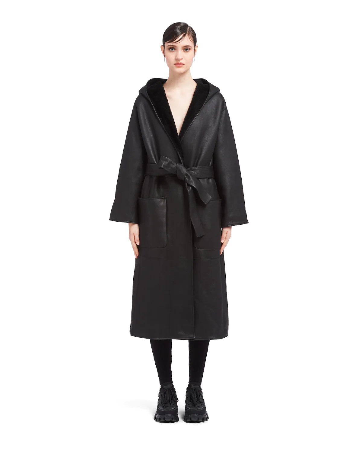 Reversible hooded shearling coat - 2