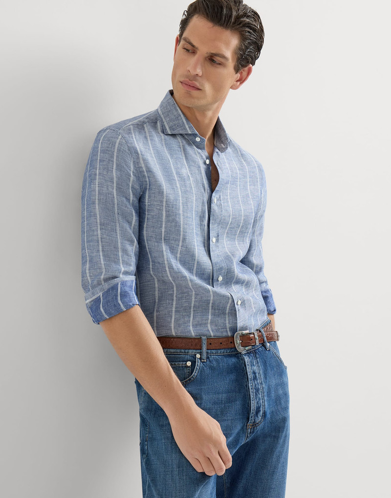 Linen denim-effect twill easy fit shirt with spread collar 2