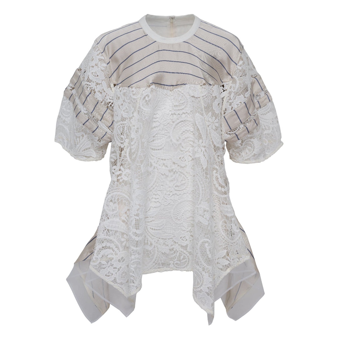 Stripe Shirt With Corded Lace - 1