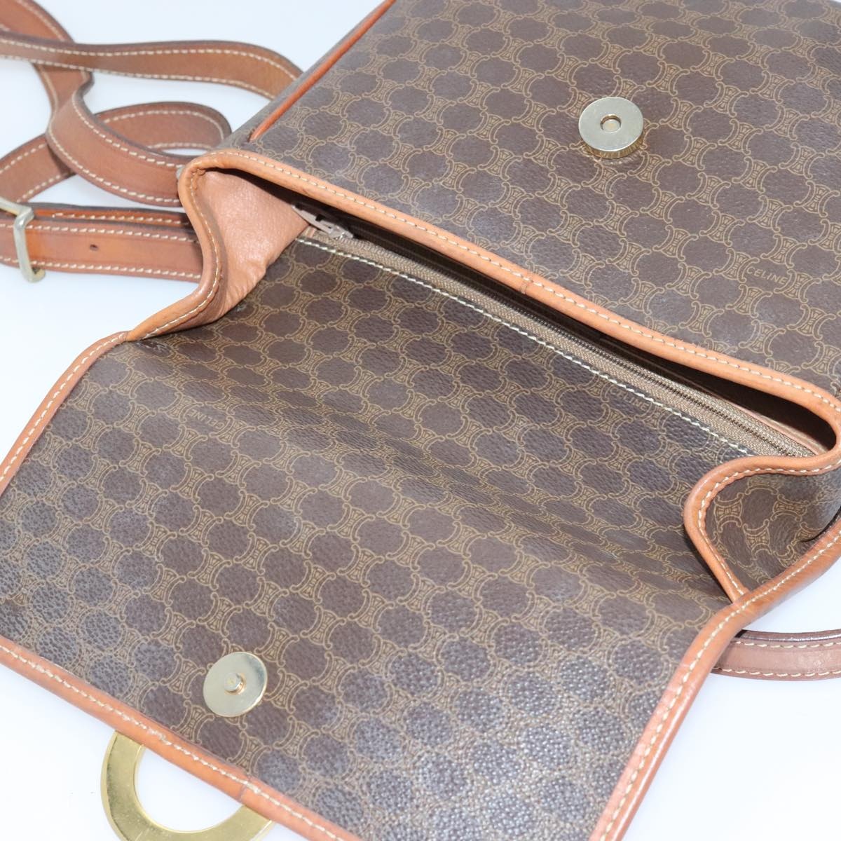 CELINE Macadam Canvas Circle Shoulder Bag Pvc Leather Brown Gold - 9
