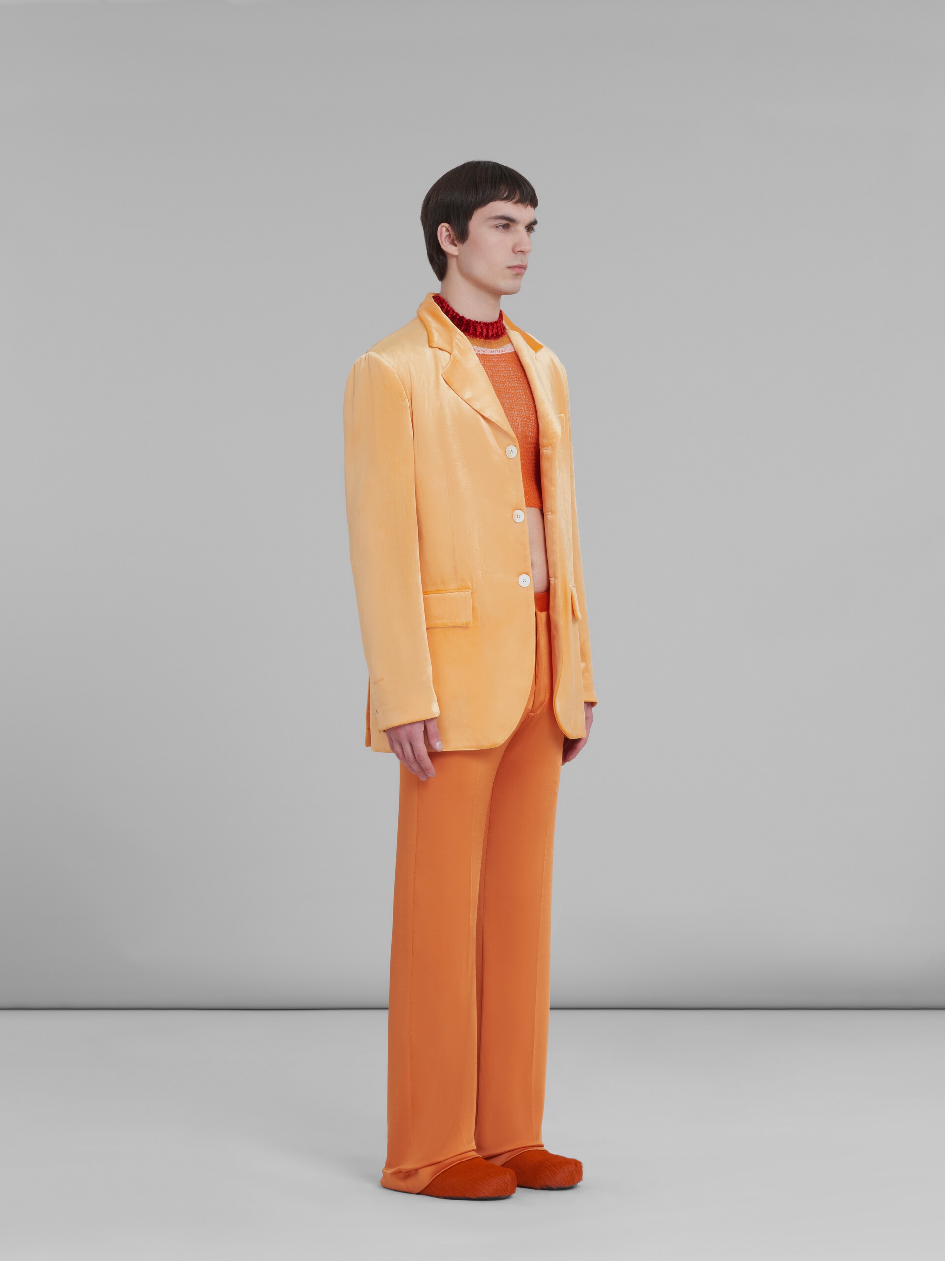 ORANGE STRETCH VISCOSE ORGANZINE TROUSERS - 5