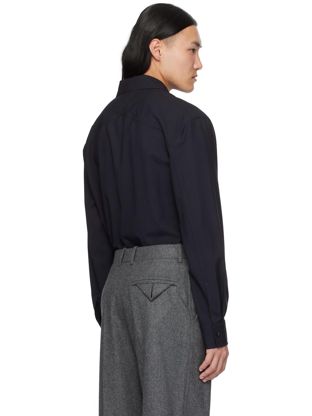 Navy Fine Wool Shirt - 3