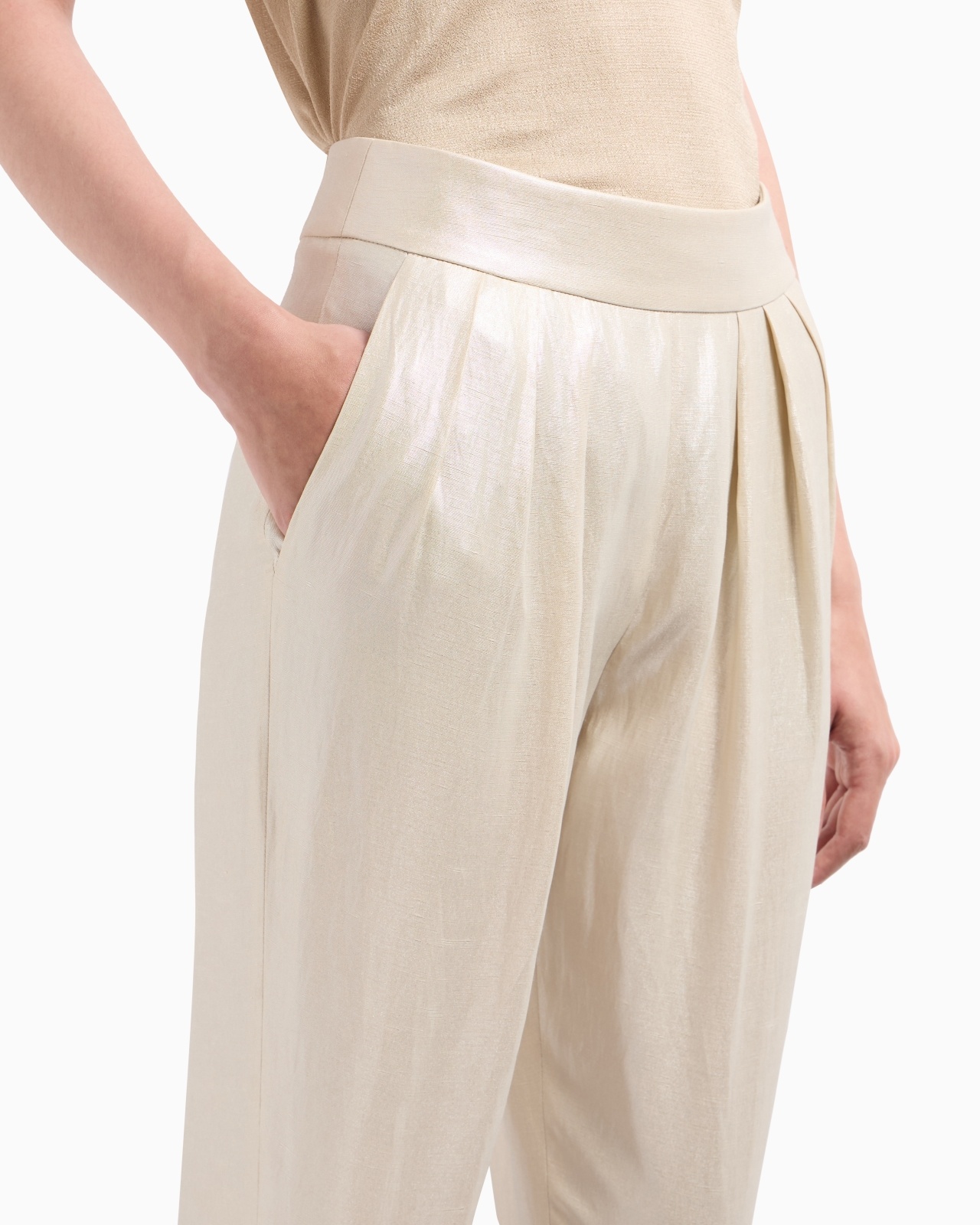 LAMINATED LINEN AND VISCOSE PLEATED TROUSERS - 5