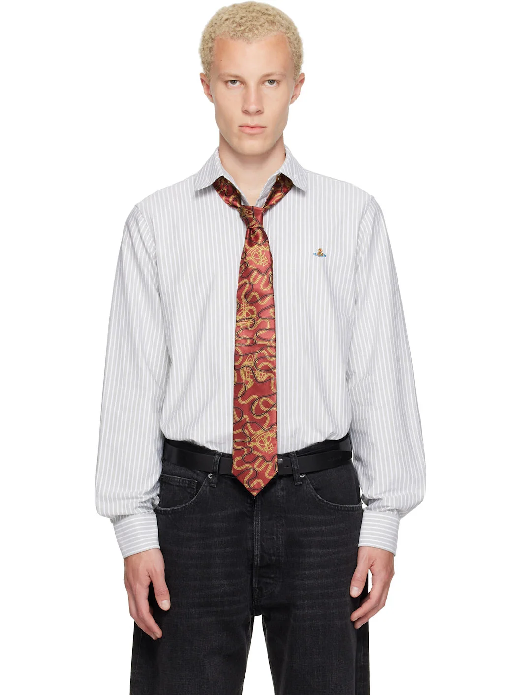 White & Green Two Button Krall Shirt - 1