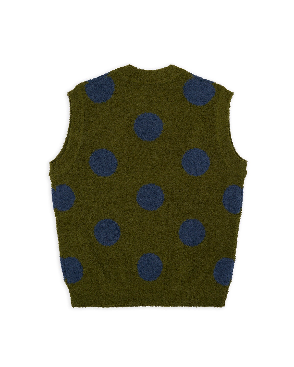 Teddy Fur Dot Knit Vest - Olive - 2