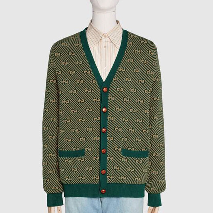 Gucci GG Striped Wool Cardigan For Men Green 630412-XKBFZ-3119 - 3