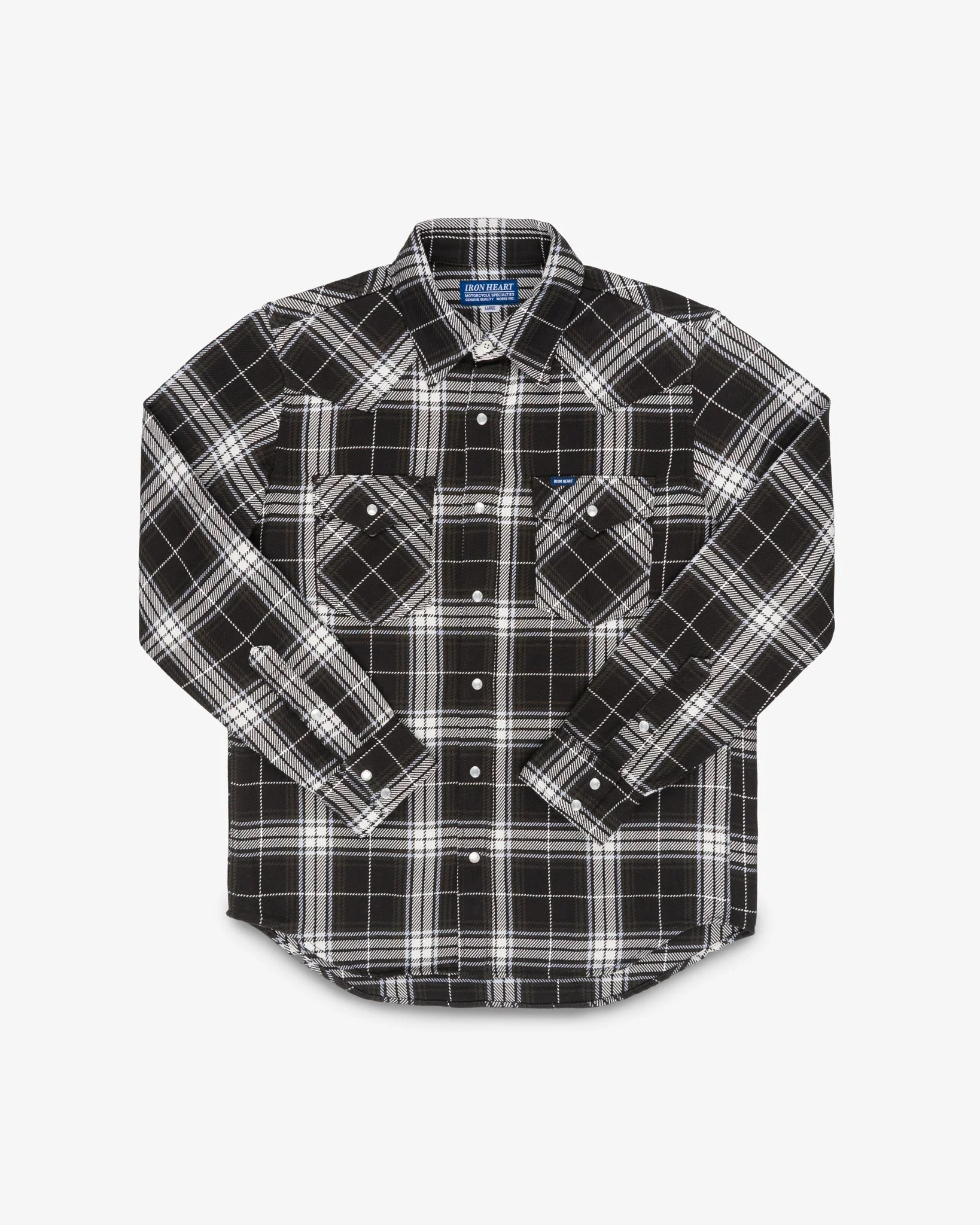IHSH-439-BLK 9OZ SELVEDGE FLANNEL CHECK WESTERN SHIRT - BLACK - 1