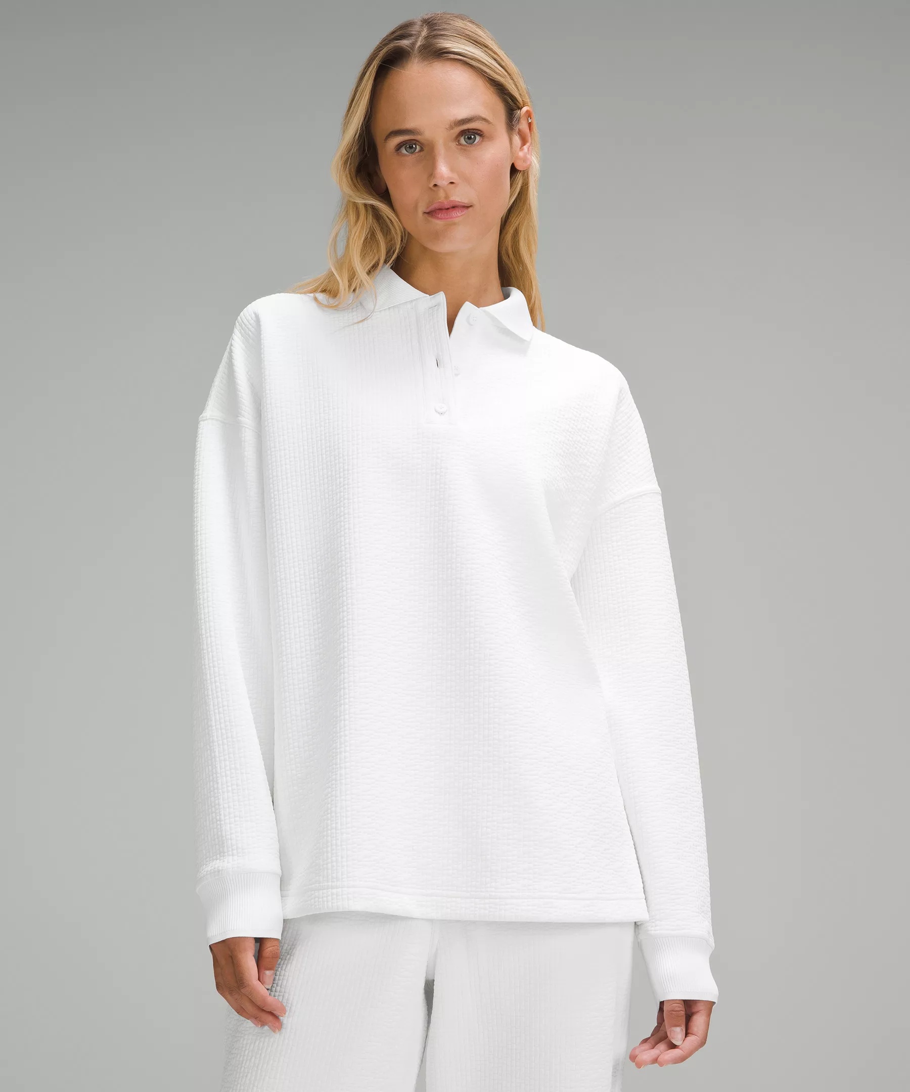 Textured Long-Sleeve Polo Shirt - 1
