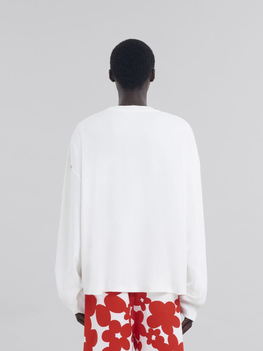 WHITE RIBBED COTTON T-SHIRT WITH MARNI SYMBOL - 3