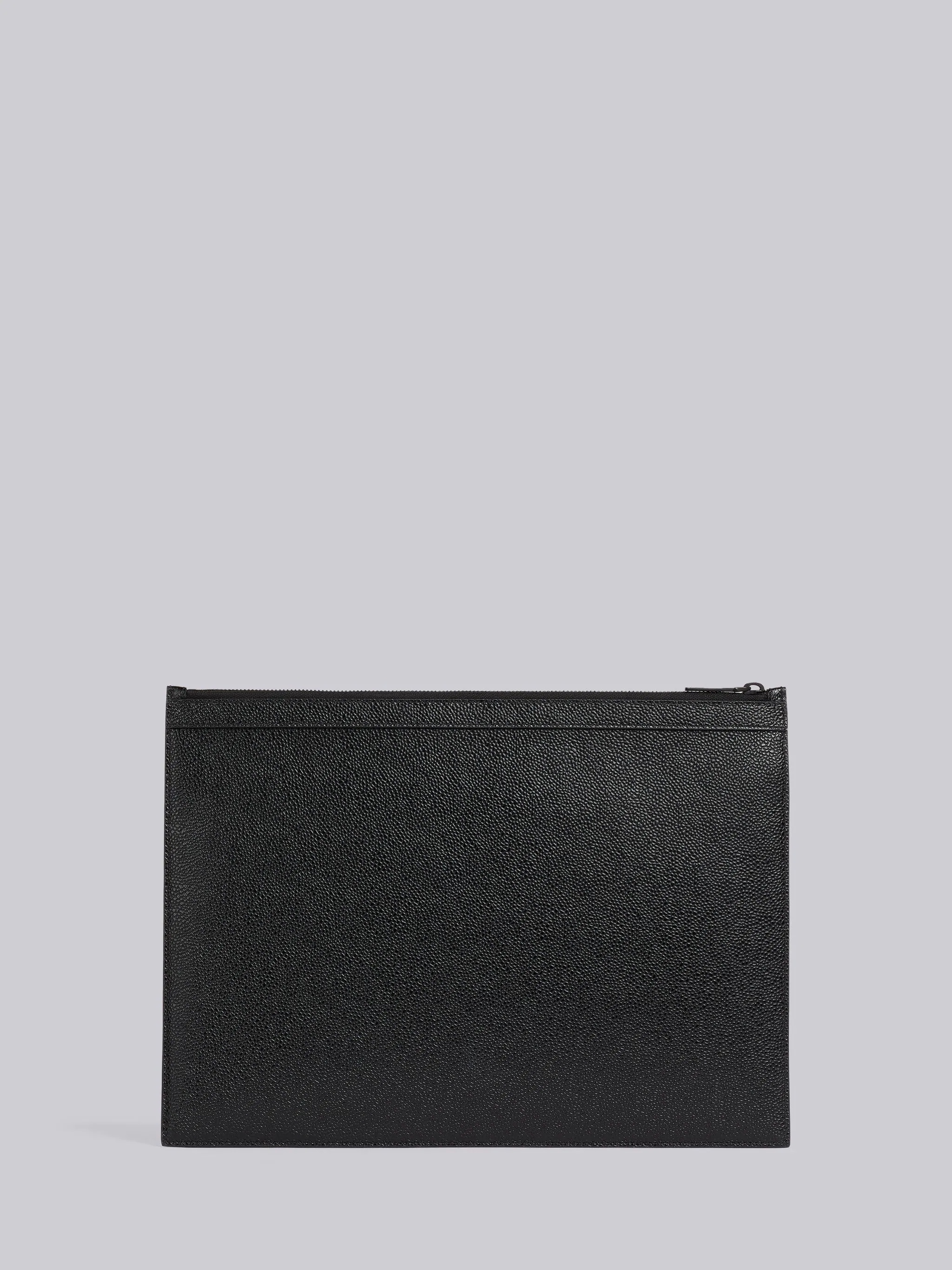 Black Pebble Grain Leather 4-Bar Brass Label Medium Zippered Document Holder - 3