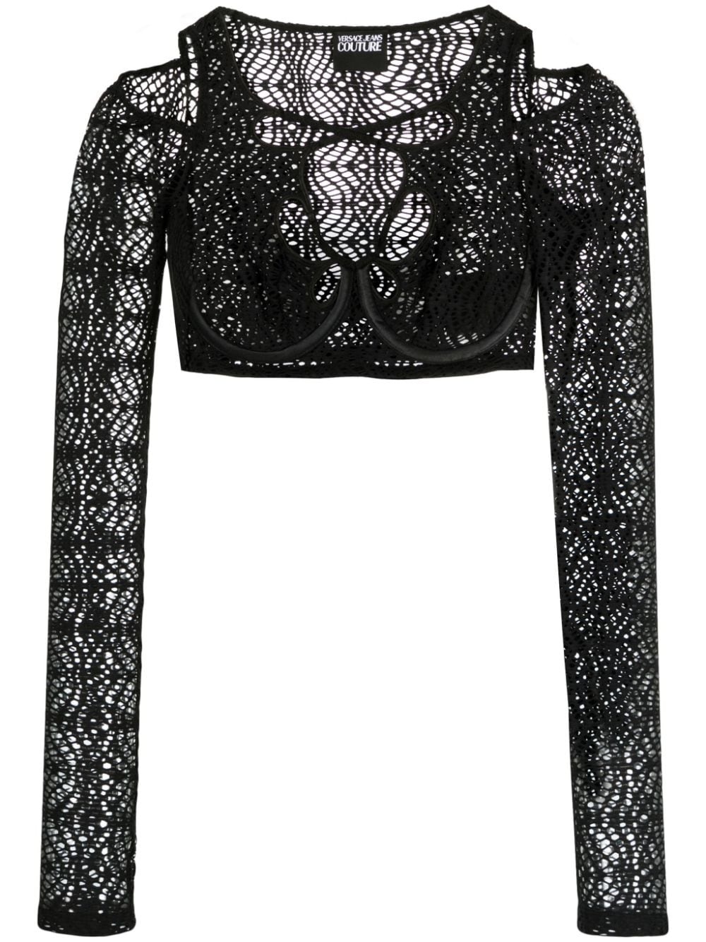 mesh-lace cropped top - 1