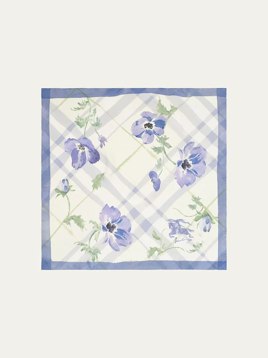 Watercolor Check Silk Scarf - 1
