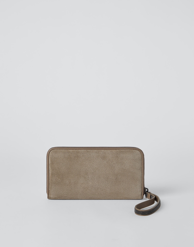Brunello Cucinelli Suede wallet with precious zipper pull outlook