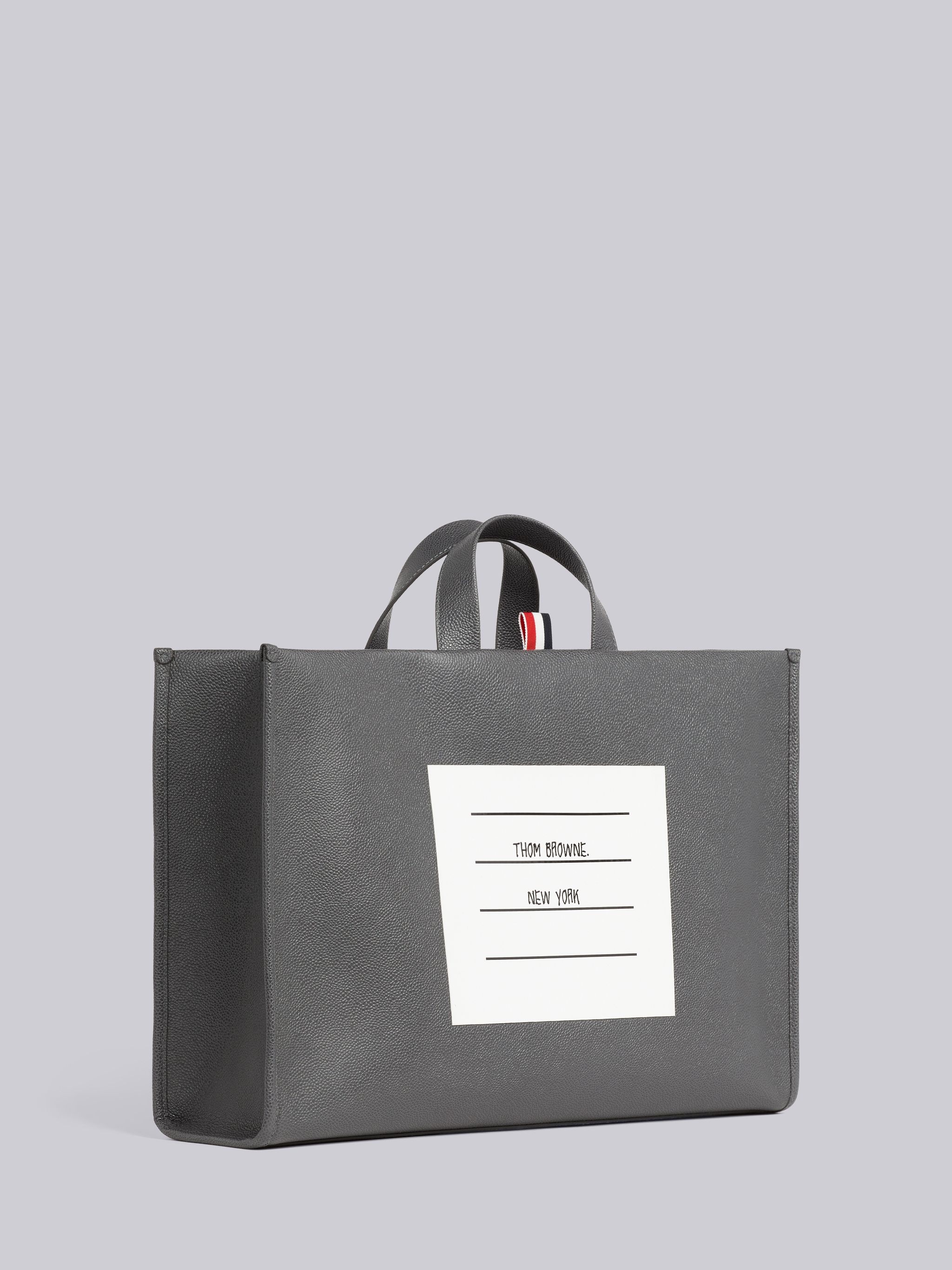 Dark Grey Pebble Grain Leather Paper Label Squared Tote - 3