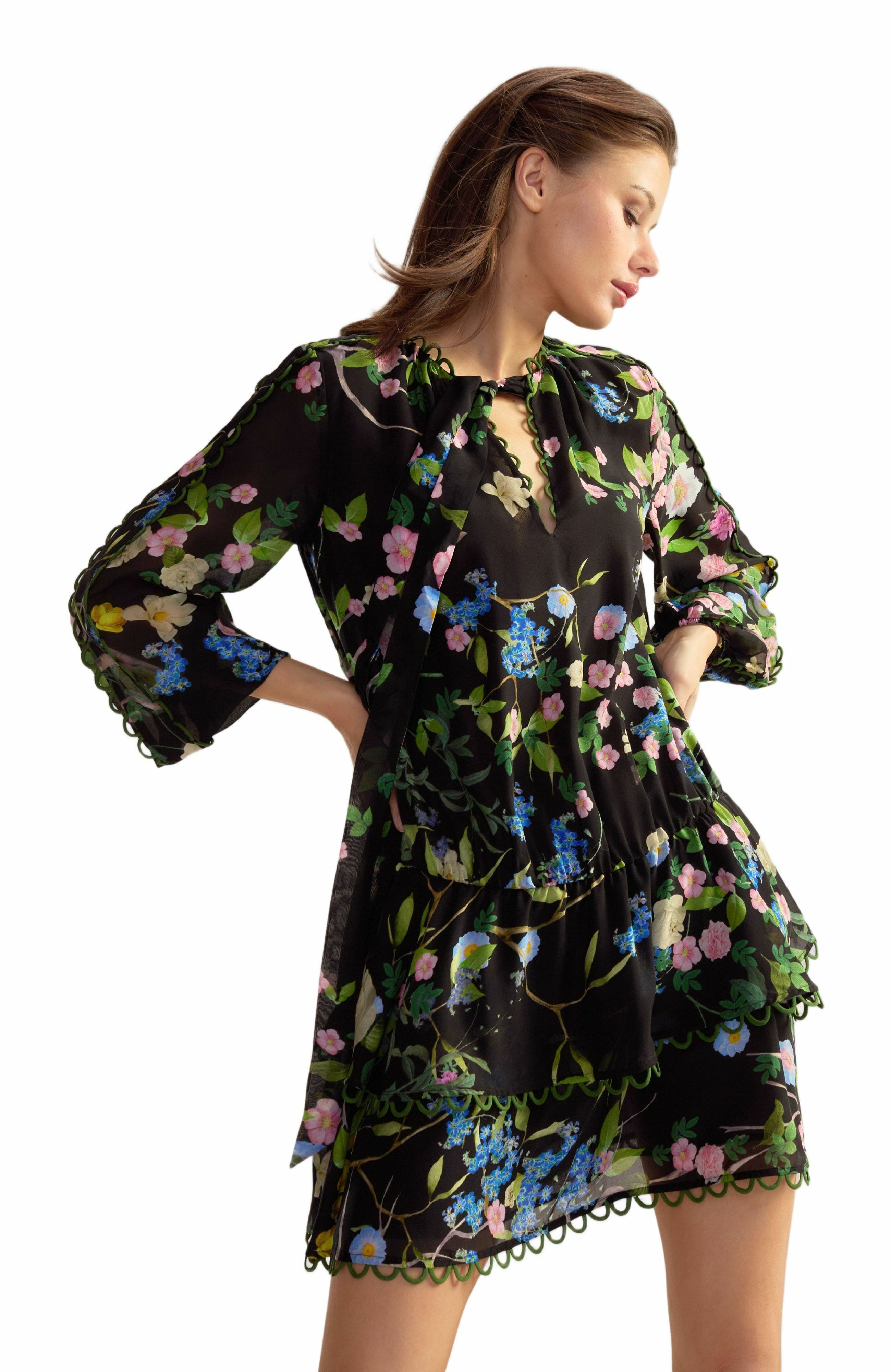 Cynthia Rowley Delilah Silk Dress in Black Floral at Nordstrom - 4