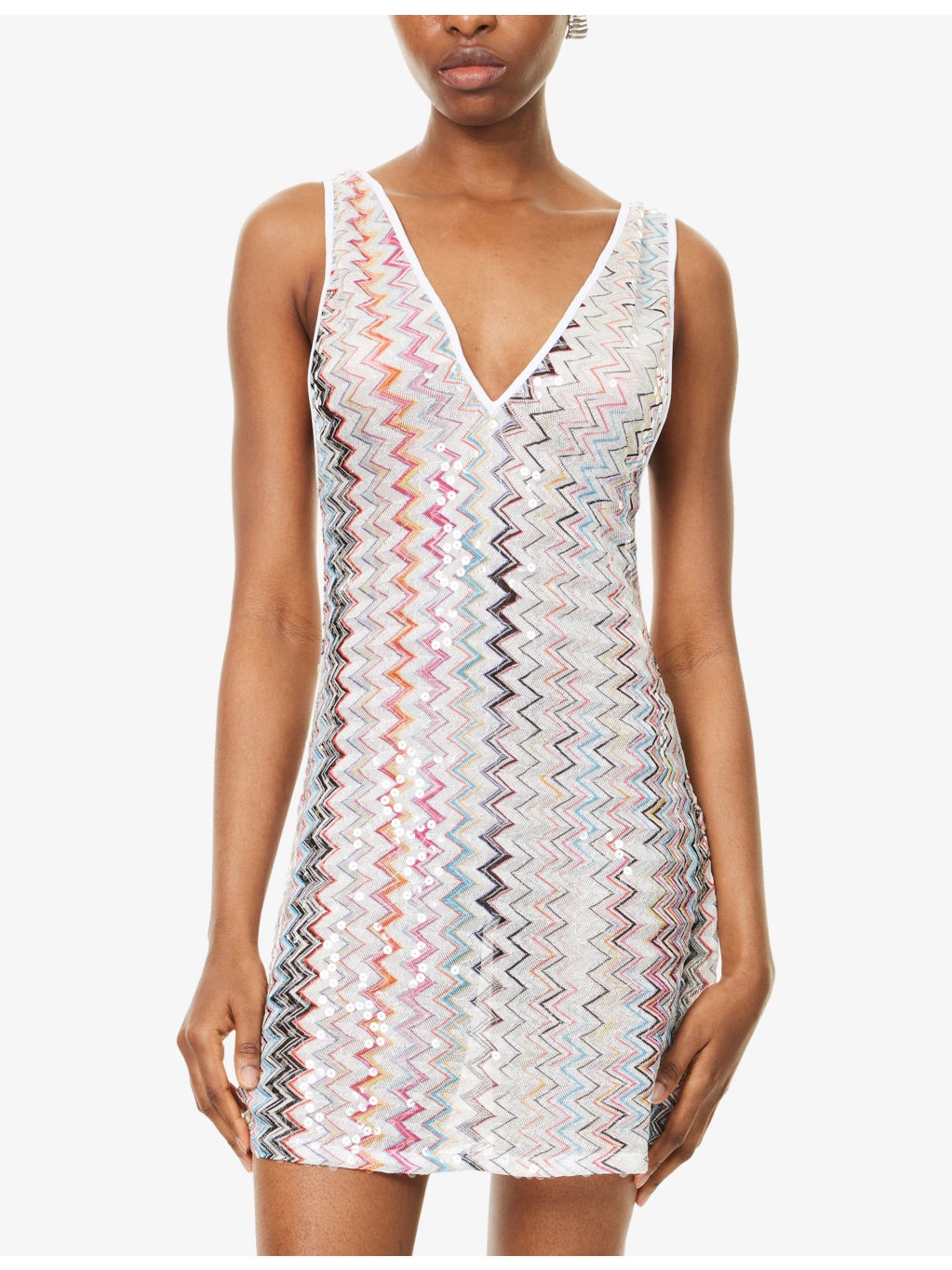 Sequin-Embellished Chevron Woven Mini Dress - 3
