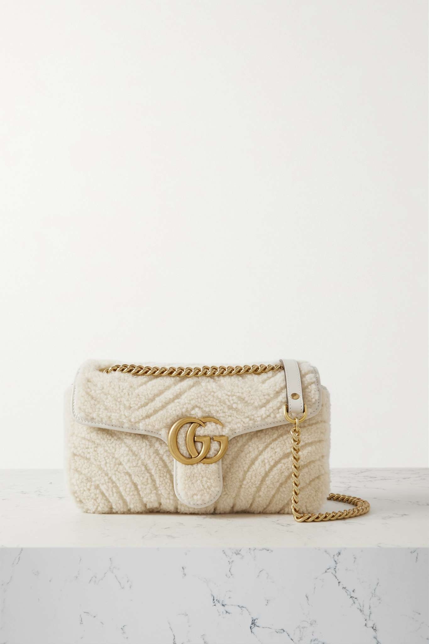 GG Marmont 2.0 leather-trimmed matelassé shearling shoulder bag - 1