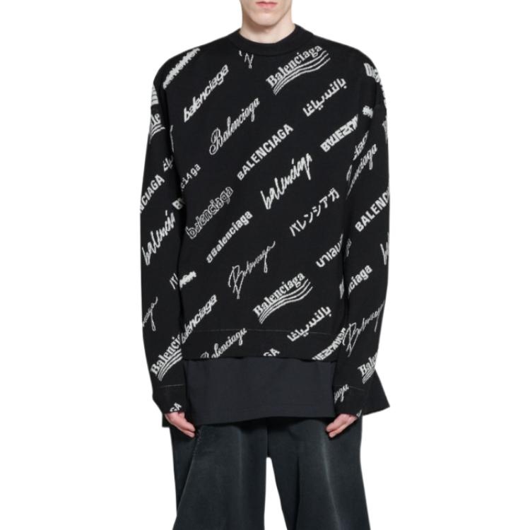Balenciaga Allover Logo Print Crewneck Sweatshirt 'Black White' 724858T16651070 - 4