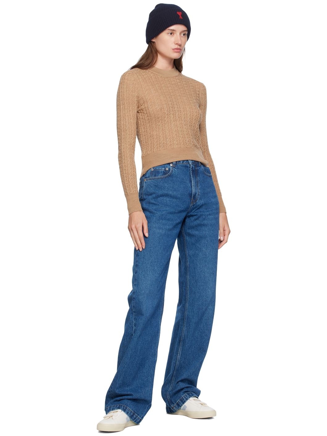 Beige Cable Knit Sweater - 4