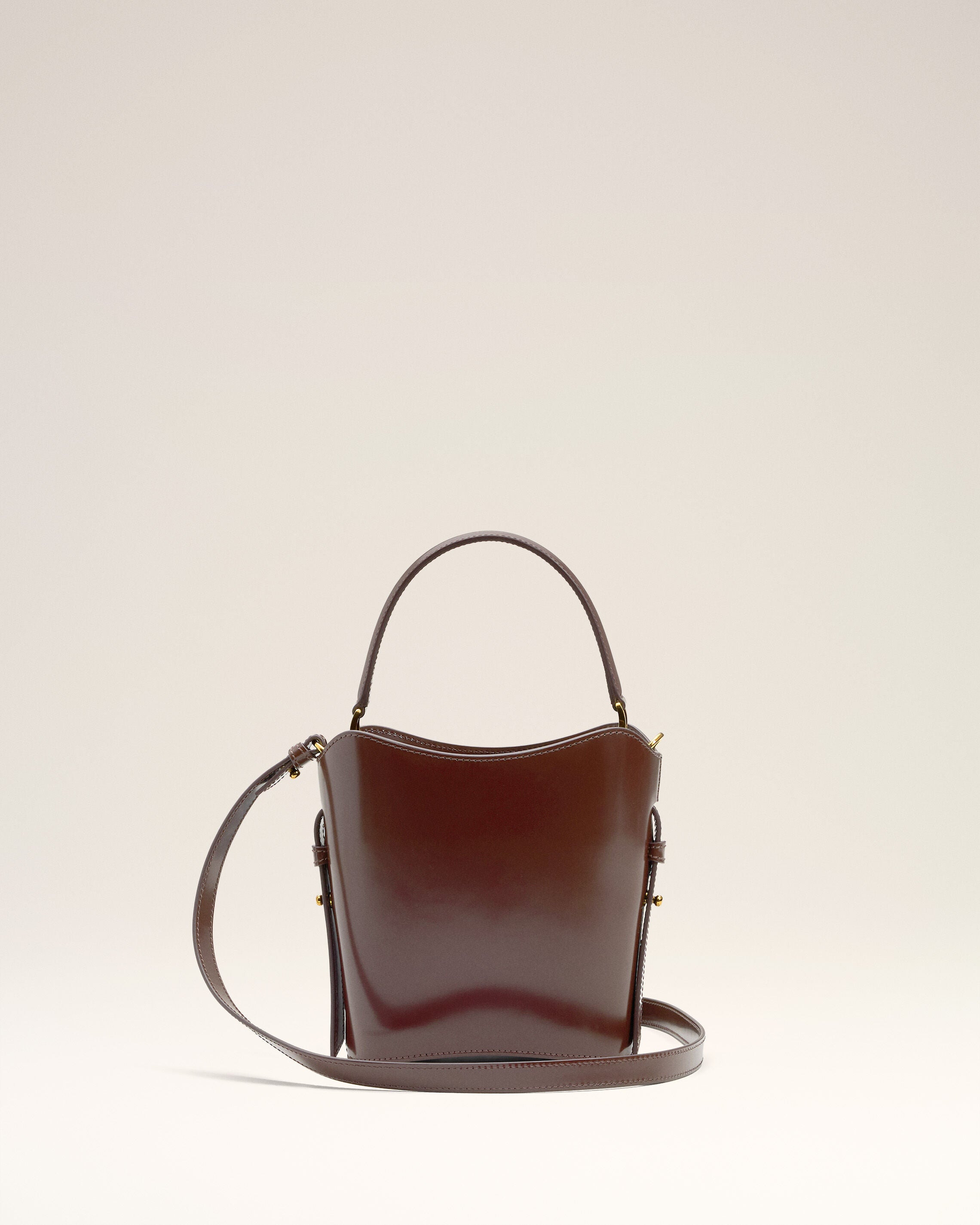 BURGUNDY GLAZED LEATHER MINI PARIS PARIS BUCKET BAG - 4
