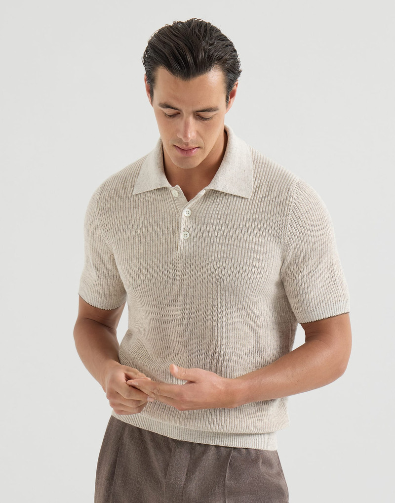 Linen and cotton half English rib knit polo 2
