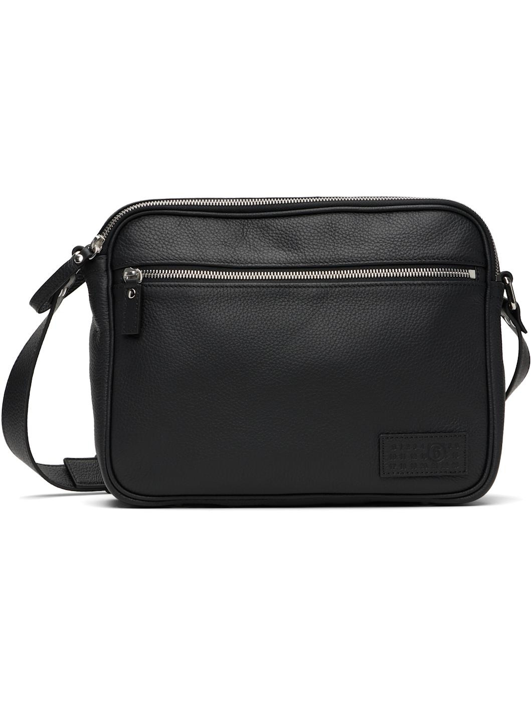 Black Leather Messenger Bag - 1
