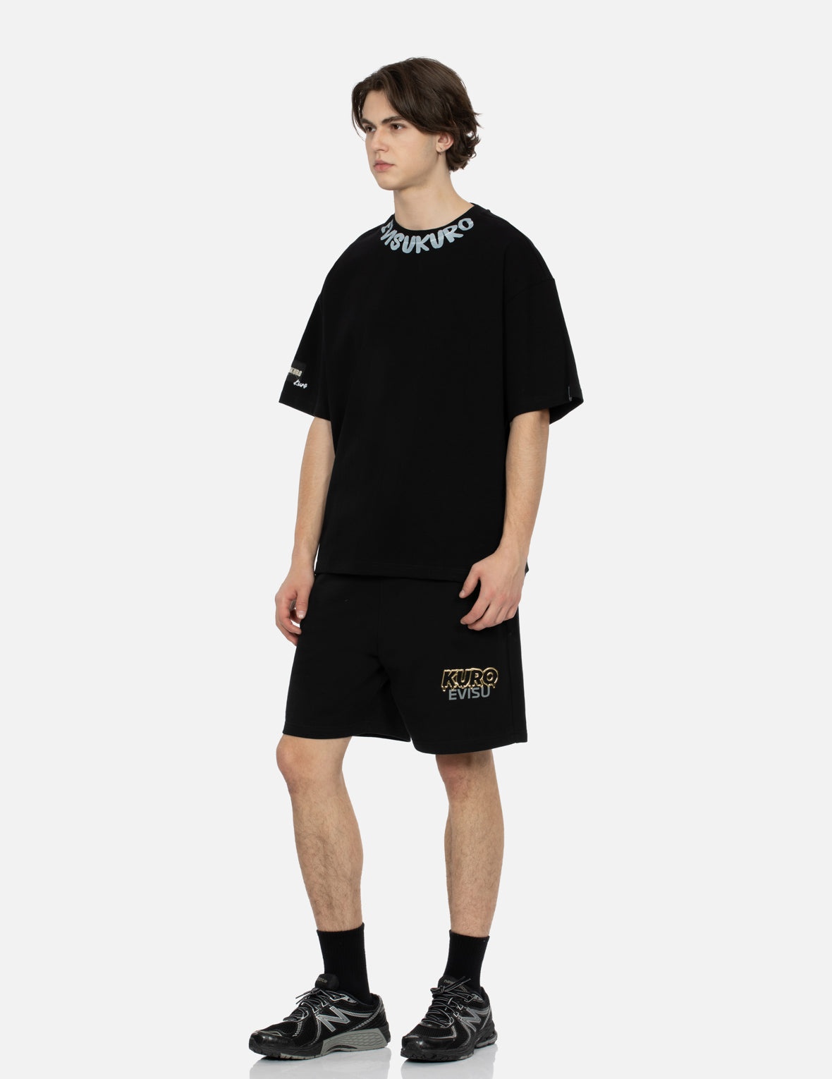 Metallic Logo Print Relax Fit Sweat Shorts - 4