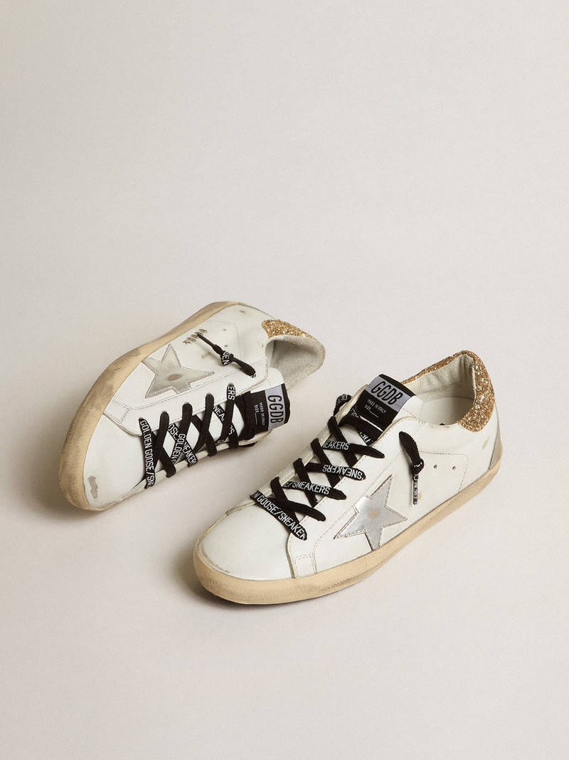 Golden Goose White leather Super-Star sneakers with glittery heel tab outlook