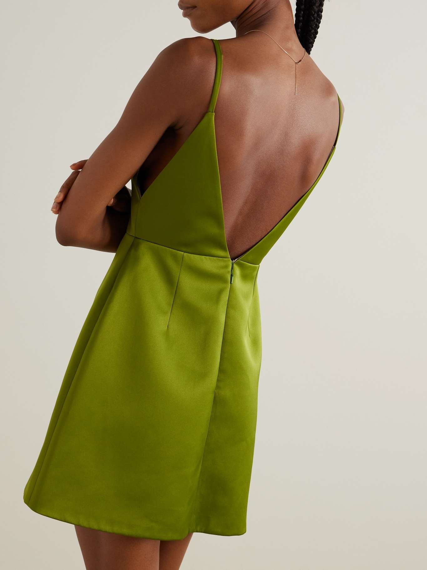 Vero  open-back recycled-satin mini dress Green - 3