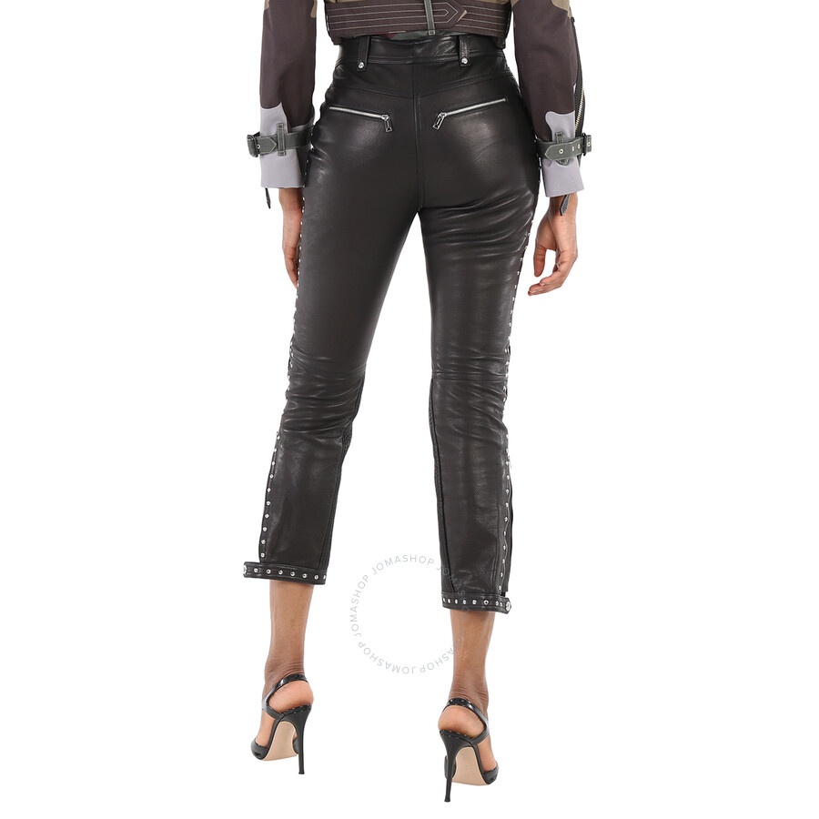 Open Box - Burberry Black Studded Leather Trousers With Zip-detail, Brand Size 8 (US Size 6) - 6