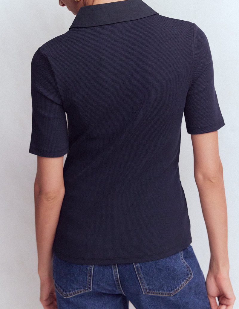 Collared Ribbed Henley Top-Navy 4