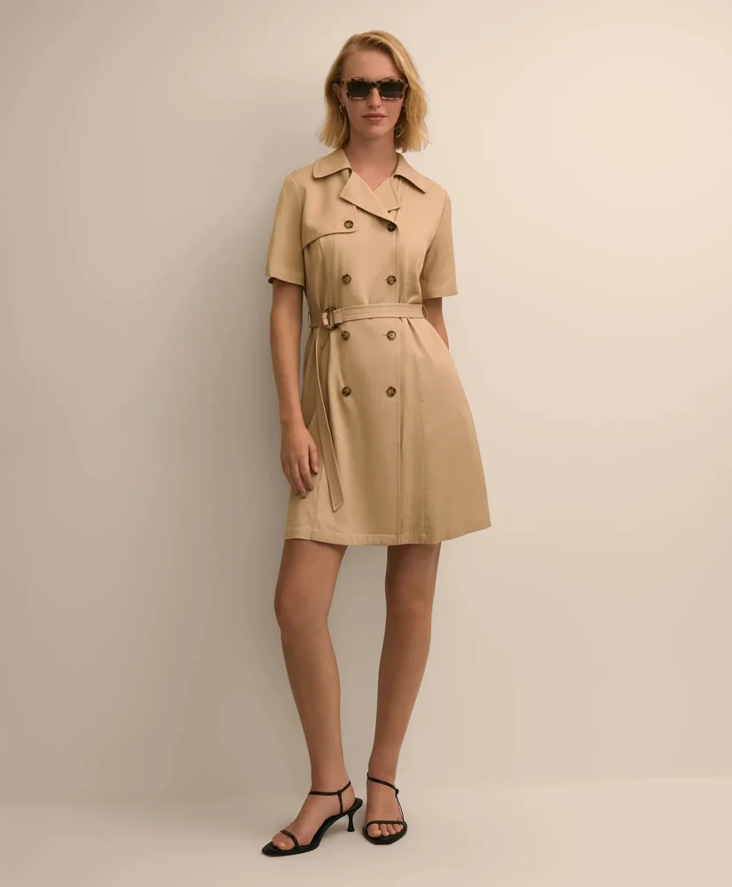 Short-Sleeve Belted Trench Dress - 1