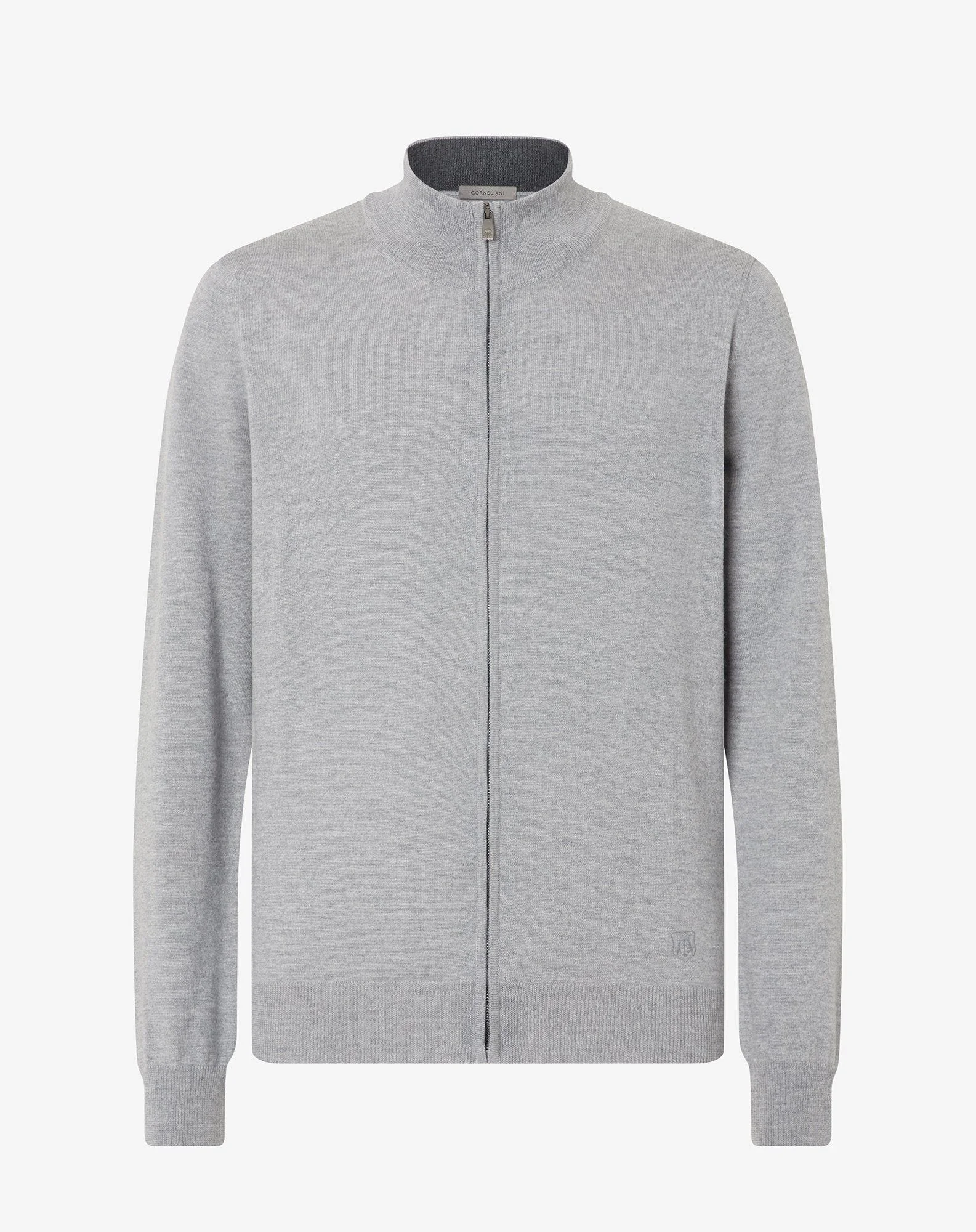 Pale melange grey full zip extra fine wool jumper - 1