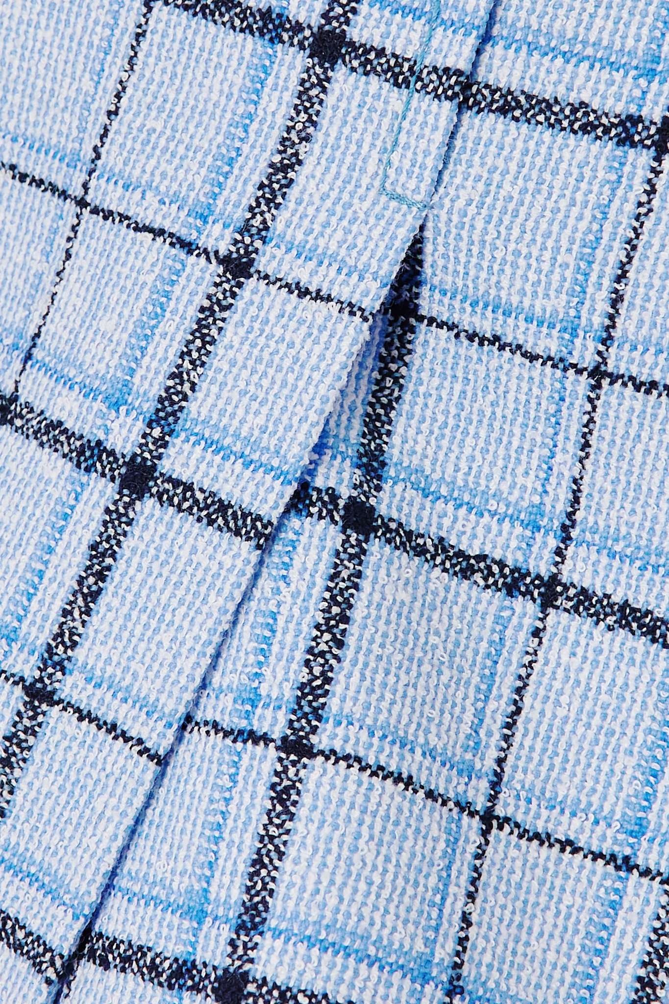 Button-embellished pleated checked wool-blend tweed mini skirt - 4