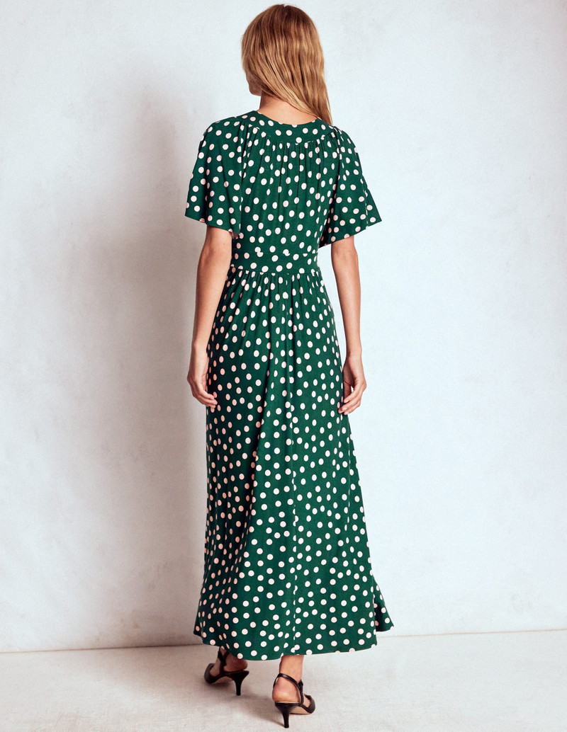 Yoke Panel Maxi Dress-Emerald Night, Painted Dot 4