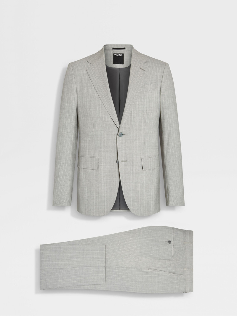 ZEGNA LIGHT GREY AND WHITE 14MILMIL14 WOOL SUIT outlook