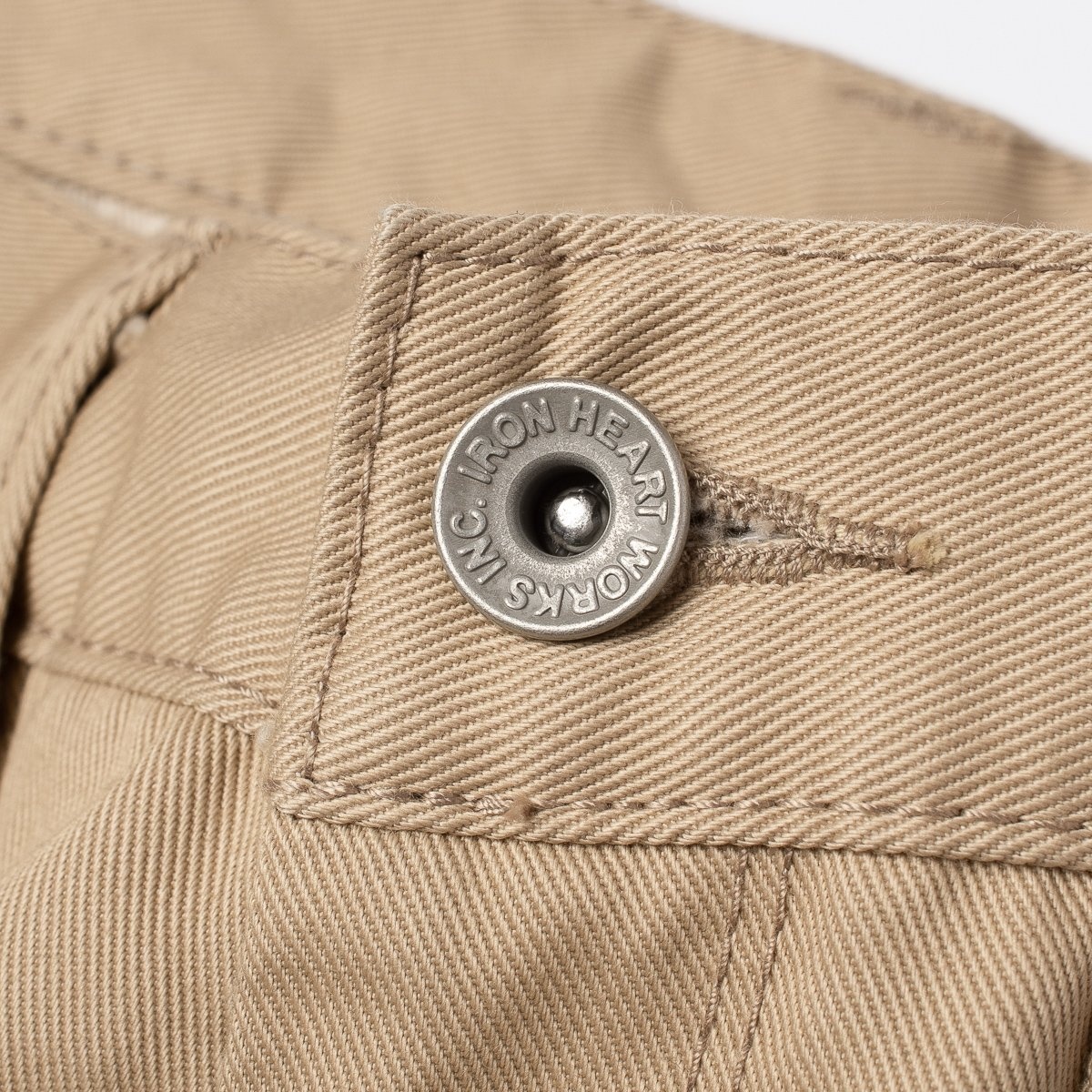 IH-727-KHA 9oz Mercerised Selvedge Cotton Medium/High Rise Tapered Chinos - Khaki - 7