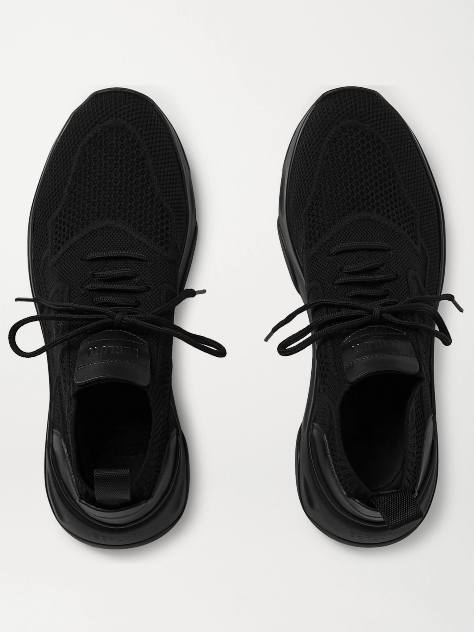 Shadow Leather-Trimmed Stretch-Knit Sneakers Black - 7
