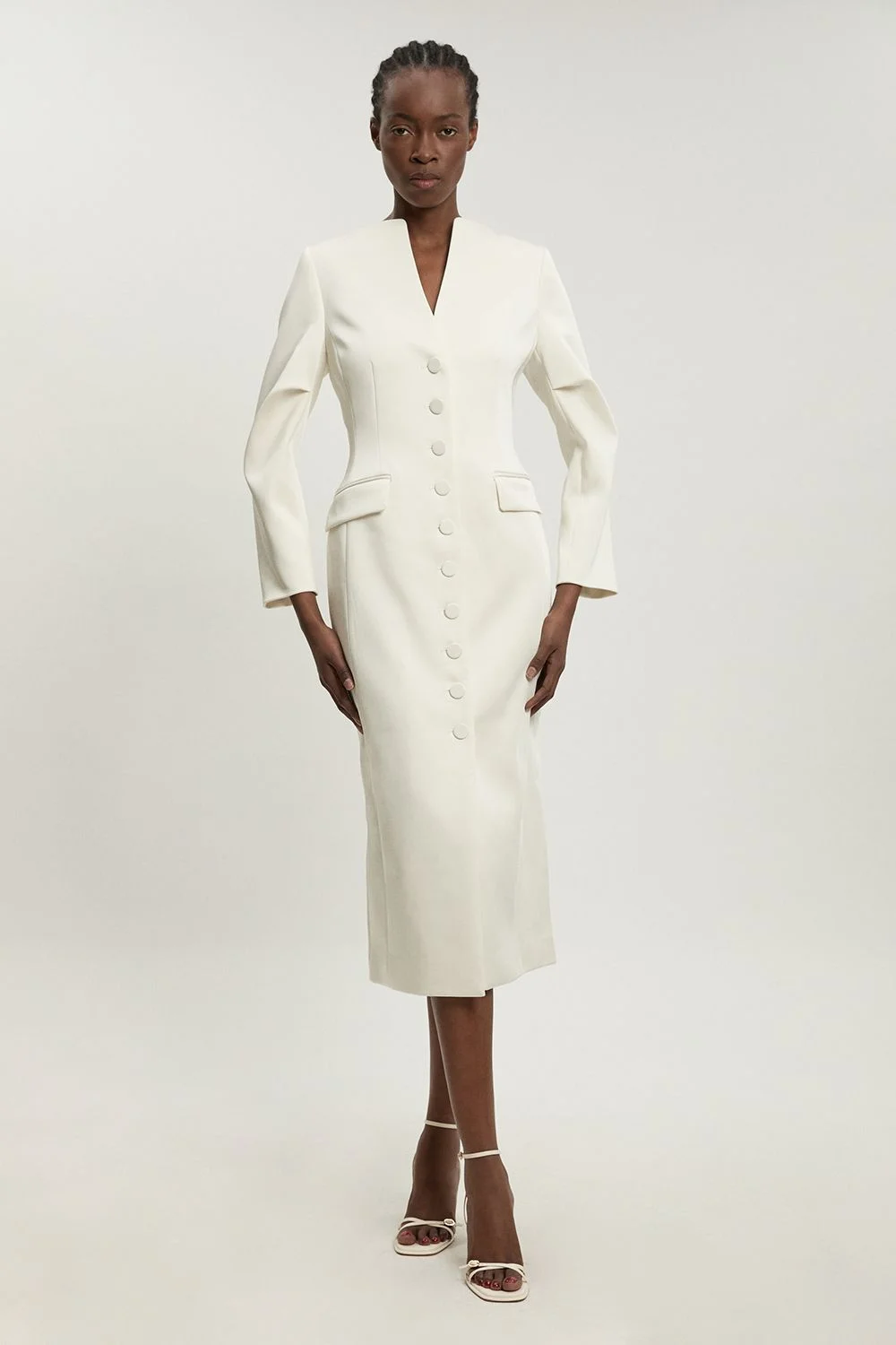 Tailored Satin Button Through Midi Dress - 1