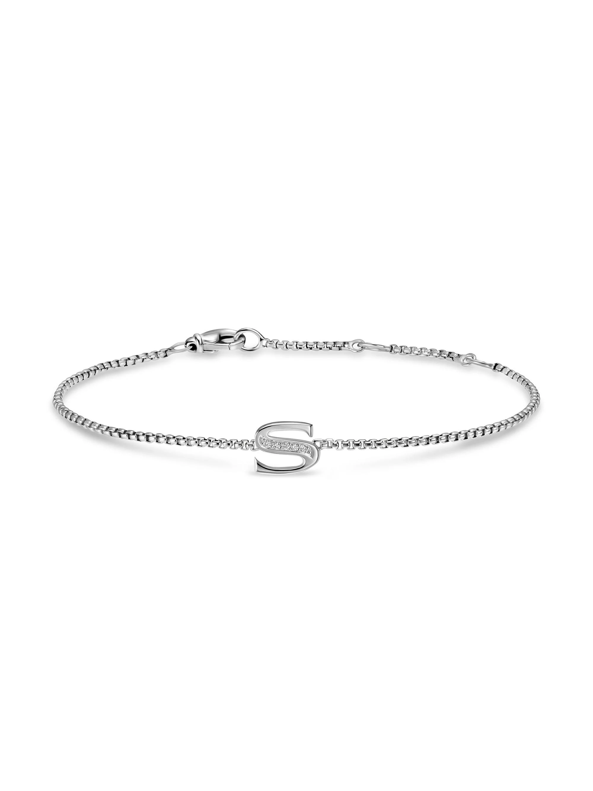 Women's Petite Initial Chain Bracelet in Sterling Silver - Diamond S - 1